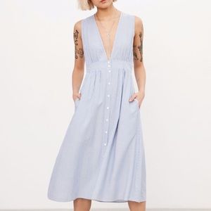 KIMCHI BLUE- Blue Plunging Button Down Midi Dress